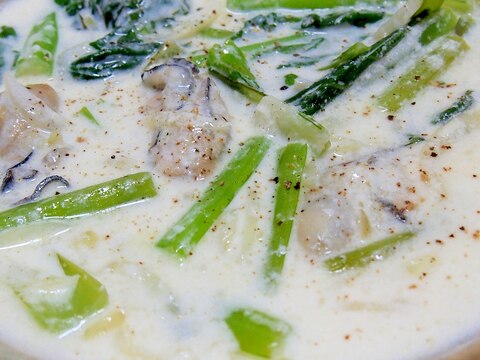 小松菜と牡蠣のクリームスープ
